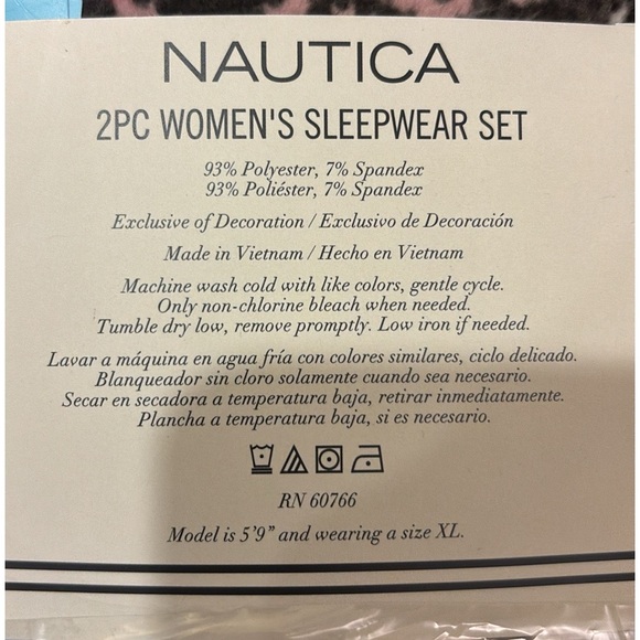 Nautica Women's 2 Piece Silky Stretch Fleece Pajama Sleepwear Set Grey pink new - Picture 5 of 8